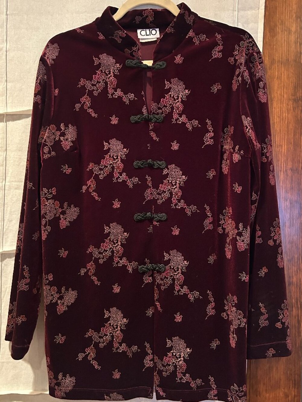 Clio Burgundy Velvet Asian Style Jacket / Blazer with Frog Closures